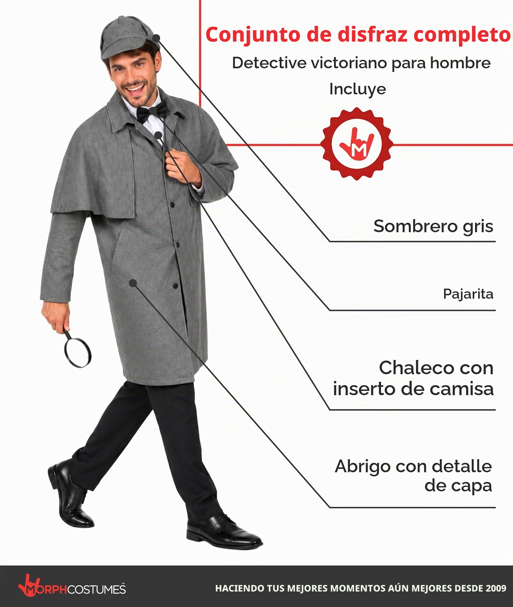 Fun Shack Disfraz Detective Victoriano Hombre,Disfraces Sherlock Holmens, Traje Victoriano, Disfraz Carnaval y Halloween