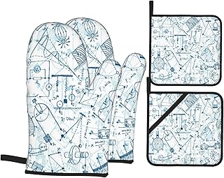Ensembles de 4 Mitaines de Four et Porte-casseroles,Dessin sur Le thème de la Physique,Une Collection de formules liées à l'image d'impression d'art de griffonnage sur Le Terrain