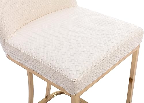 Miniatura 5 de Wahson Juego de 2 sillas de comedor tapizadas de piel sintética con detalles tejidos, silla clásica de tela moderna para comedor, con marco de metal