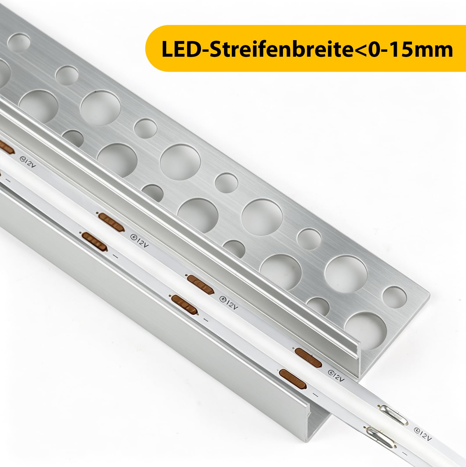 LEDLightsWorld - Perfil led de aluminio para tiras de LED de 15 mm, 6 unidades, perfil de azulejos LED de 3,3 ft/1 m con cubierta lechosa, perfil de aluminio para paneles de yeso, perfil LED de
