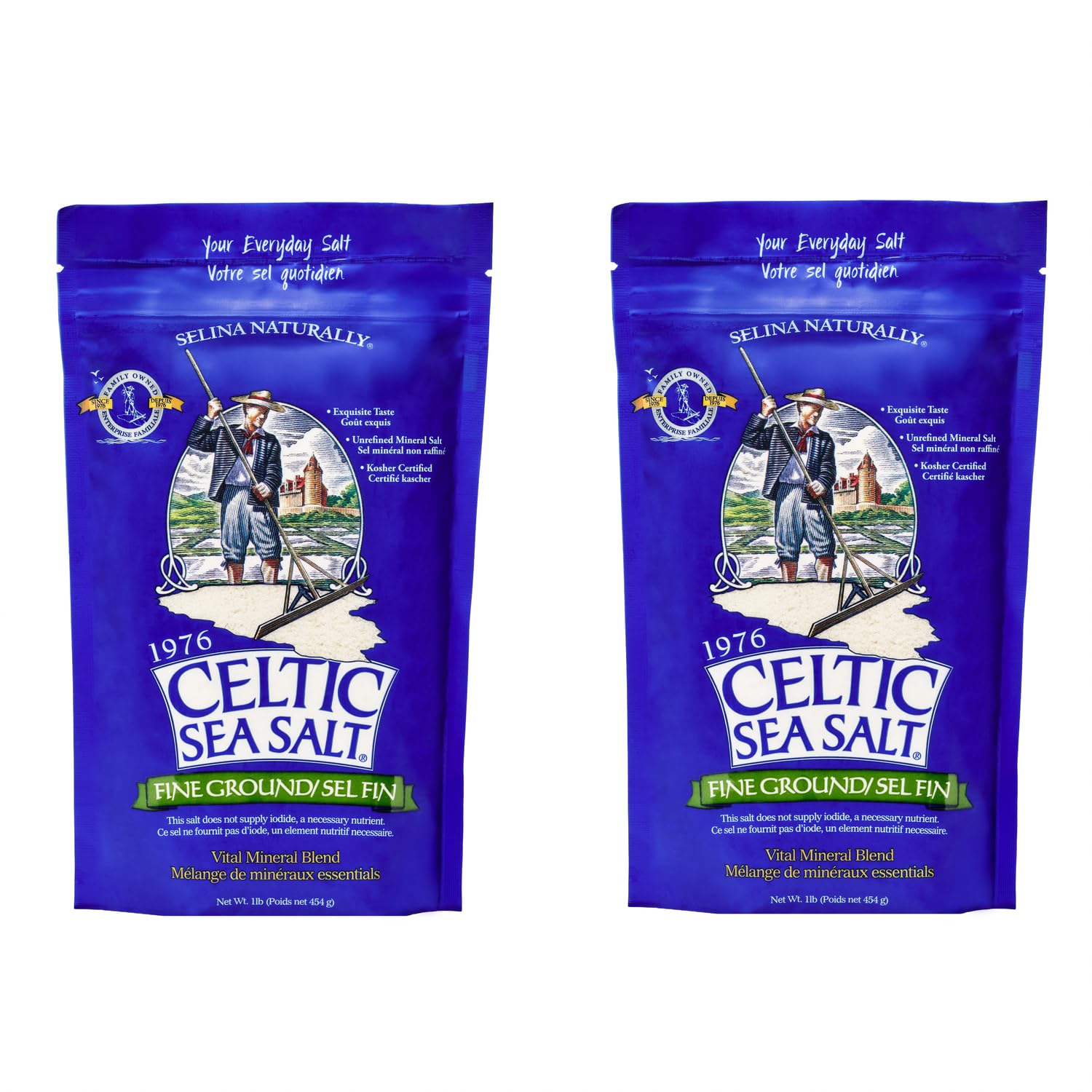 CELTIC SEA SALTResealable Bags, Fine Ground, 1 Pound, 2 Count