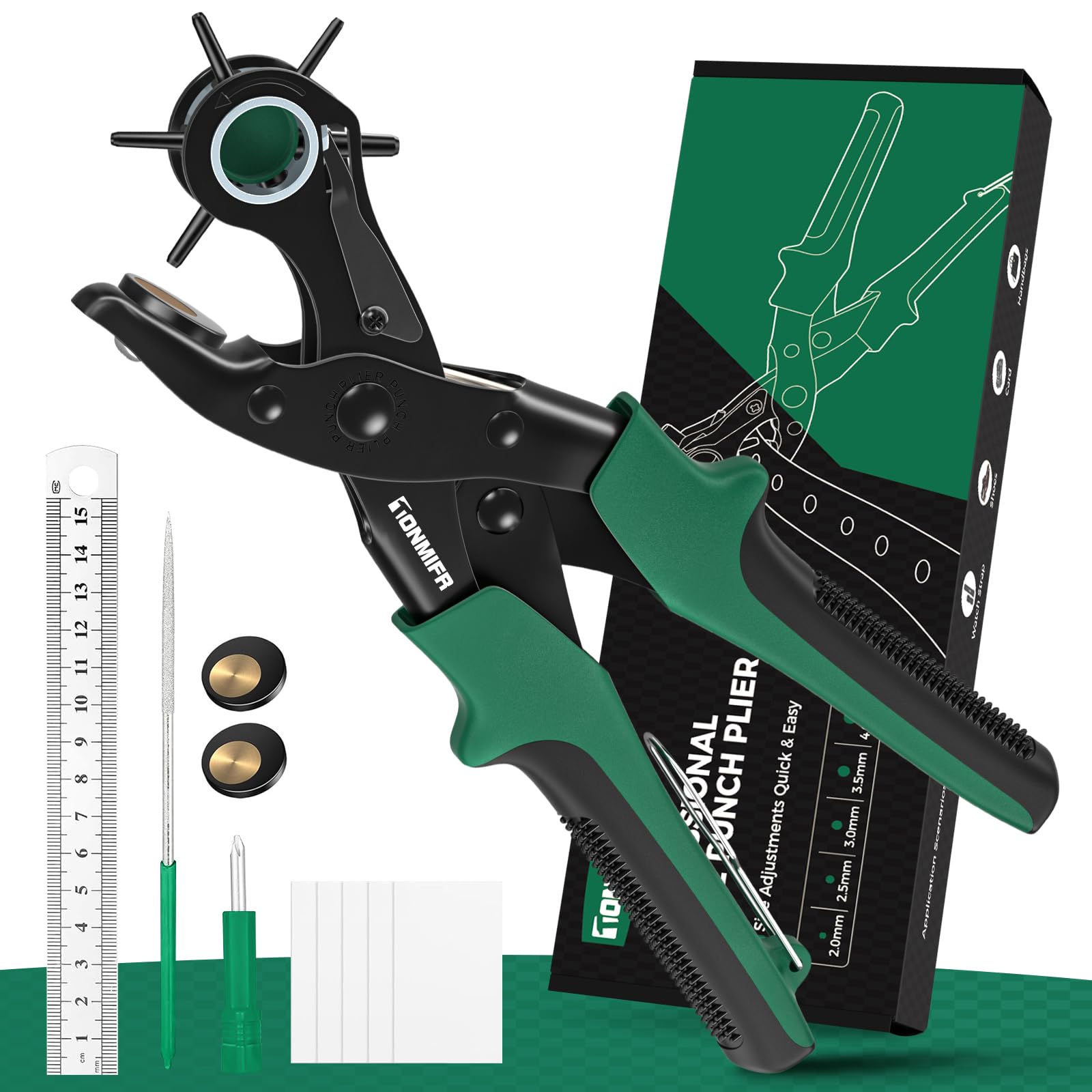 Professionelle Lederlochzange - Tonmifr Heavy Duty 6 Größen Gürtel & Uhrenarmband Locher Werkzeug, Leder Handwerk Werkzeug für Gürtel, Handtaschen, Riemen, Karton, Präzision geschliffene Stanzen mit r