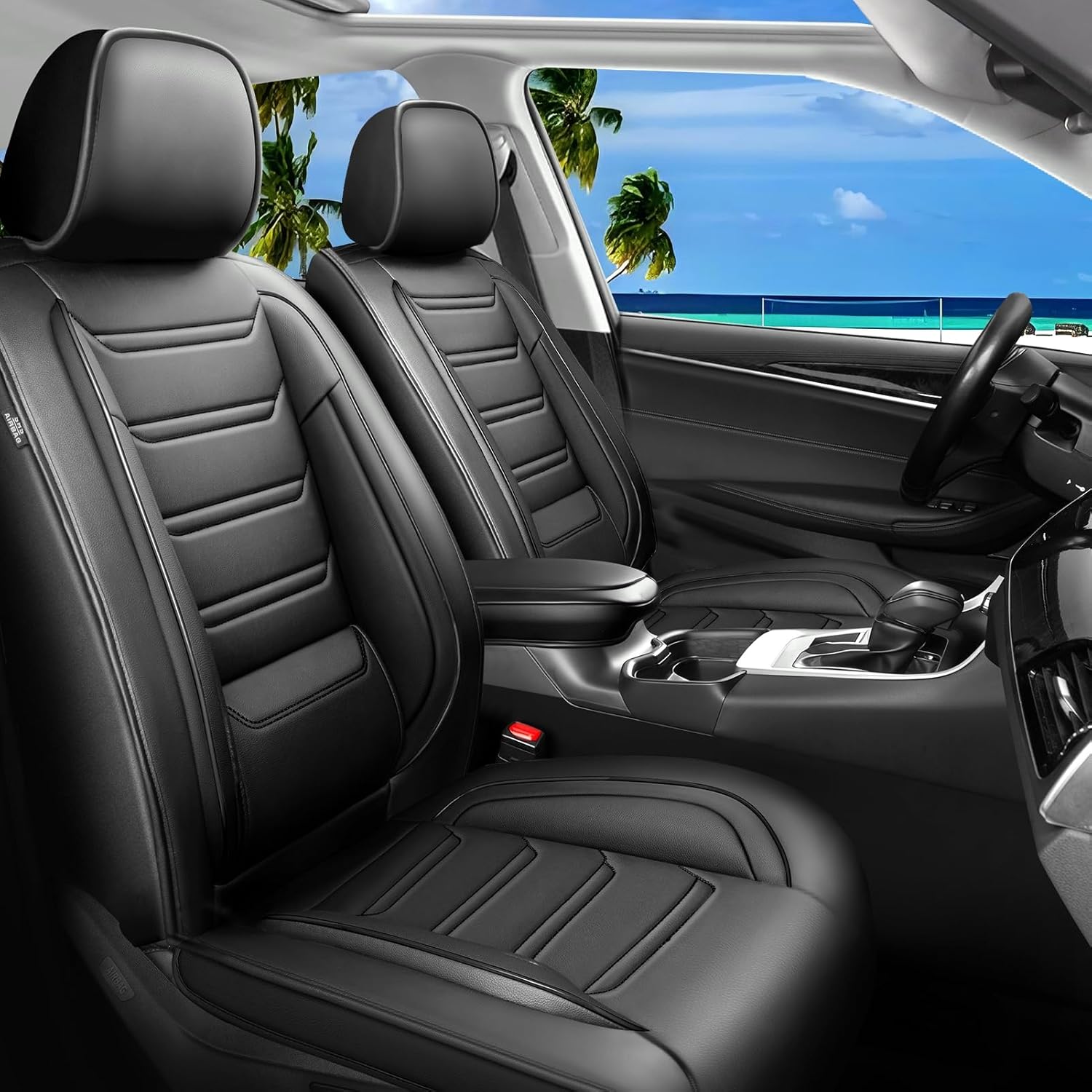 Fit HR-V Car Seat Covers for Select Honda HRV 2016-2025 2026 LX/EX/EXL/Sport - Full Coverage Leather, Airbag Compatible, Waterproof & All Weather Seat Cushion Protector, Full Set, Black Full Set?Black #02? Fit for Honda HRV