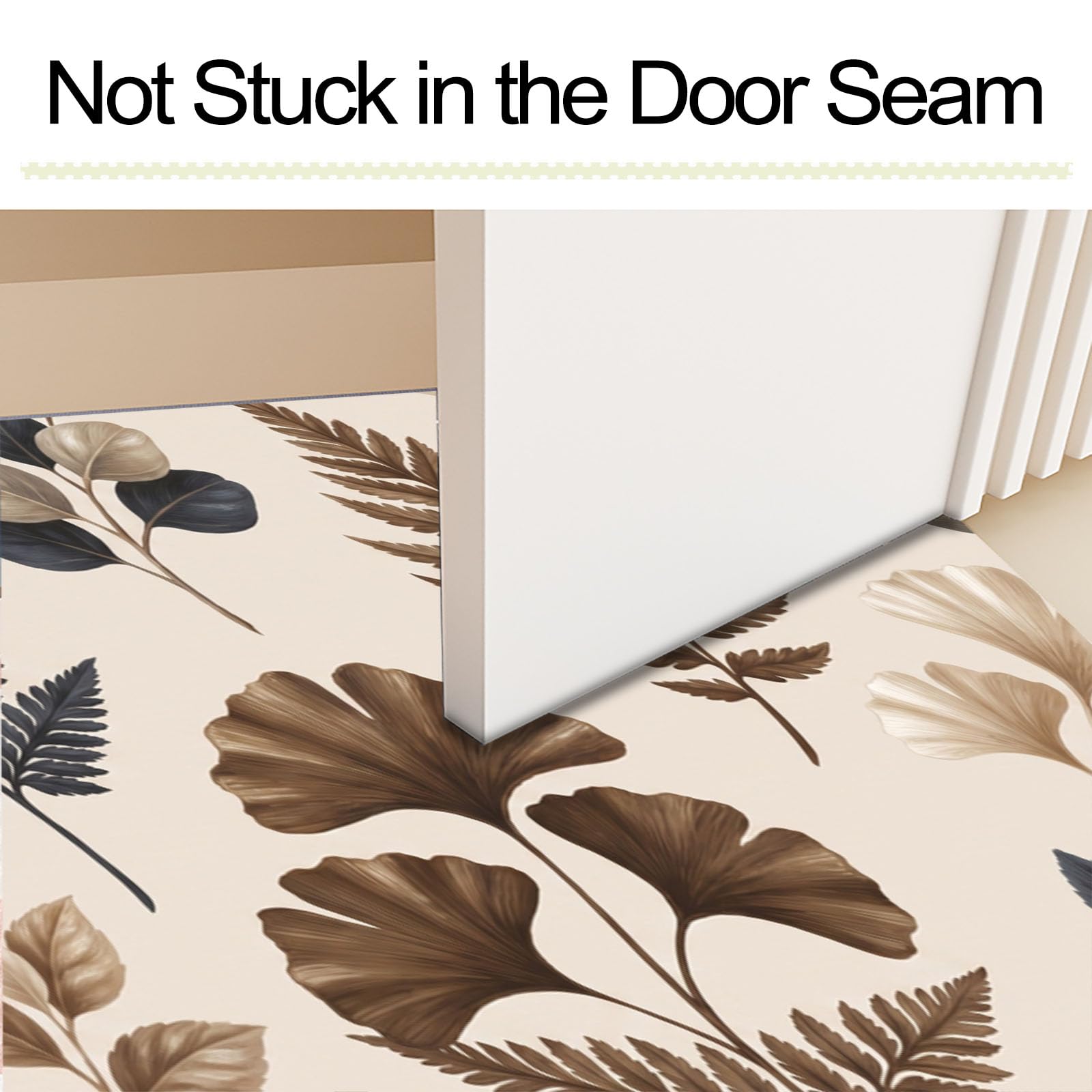 Böhmisches Blatt-Poster Fußmatte Innen Waschbar 90X150Cm, rutschfest Fußmatte, Dünn Schmutzfangmatte, Elegante Landpflanzen Eingangsteppich Mit Wasserabsorbierenden Für Hund, Beige
