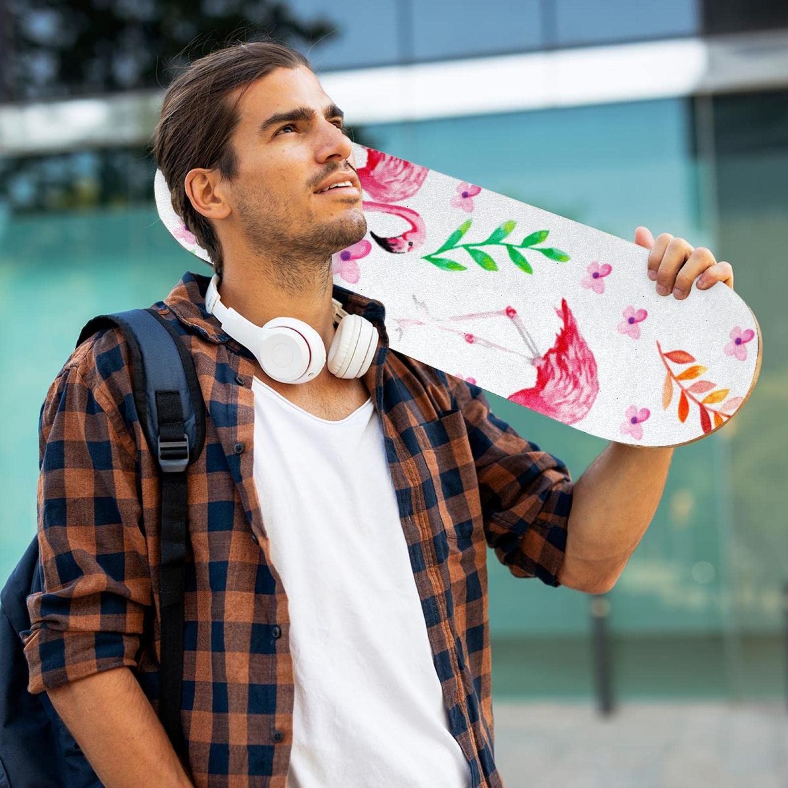 Flamingo Animal Lot de 2 feuilles de papier abrasif pour planche de skateboard et longboard