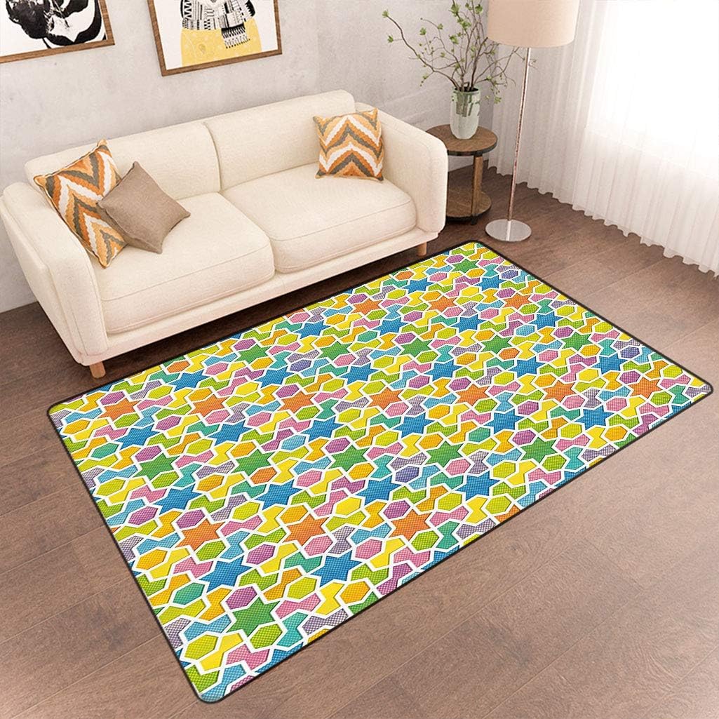 Abstract Plush Area Rug, Trippy Geometric Pattern with Star and Fractal