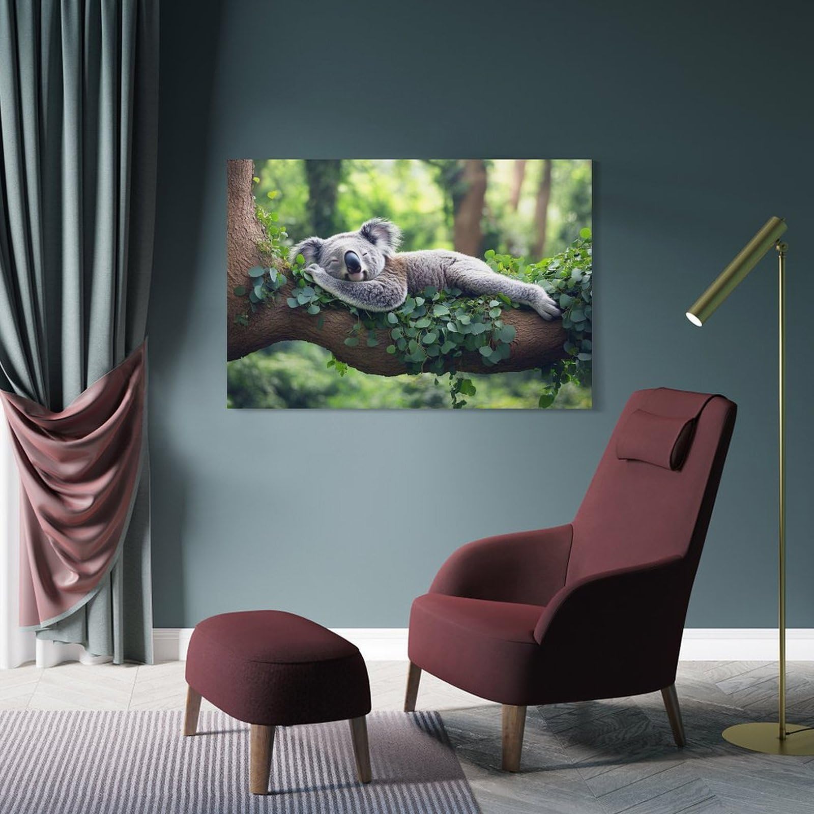Junmoney Sleeping Koala on Branch Wall Decor Canvas Print, 24x36inch(60x90cm), for Hallway, Lounge Or Guest Room, Decorative Present for New Homes