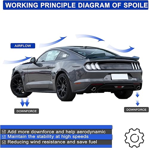 Miniatura 2 de AAriguthel Alerón Mustang Ecoboost 2015-2023 compatible con Mustang V6V8ShelbyGTEcoBoost Coupe 2 puertas modelos GT 350 GT500 estilo ABS maletero