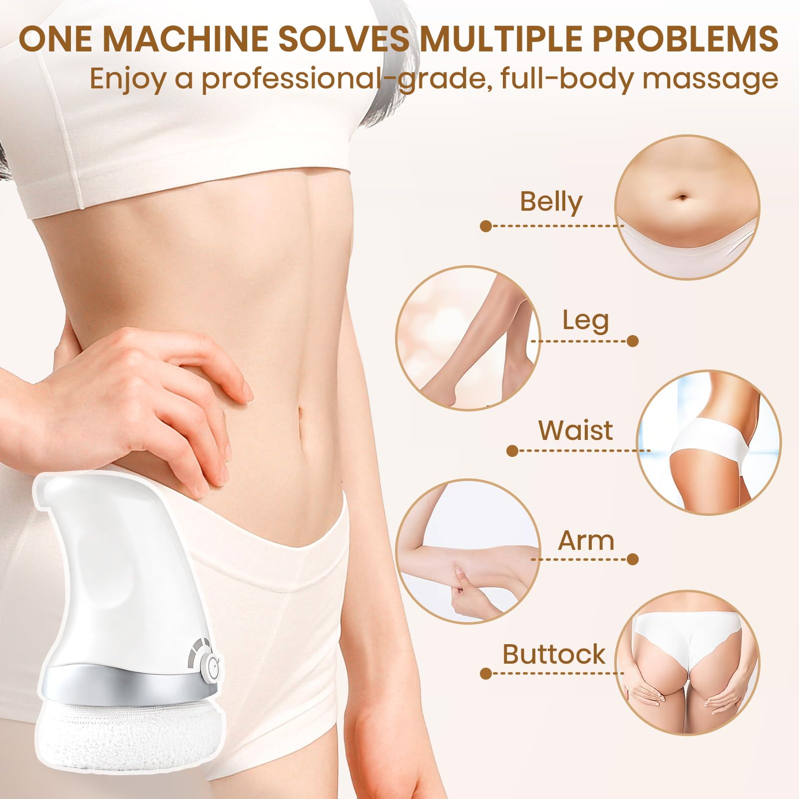 Cotsoco Masseur Anti-Cellulite Électrique avec 6 coussinets lavables doux pour la peau pour l'abdomen, la taille, les fesses, les bras et plus encore, raffermir et lisser la peau grâce au massage