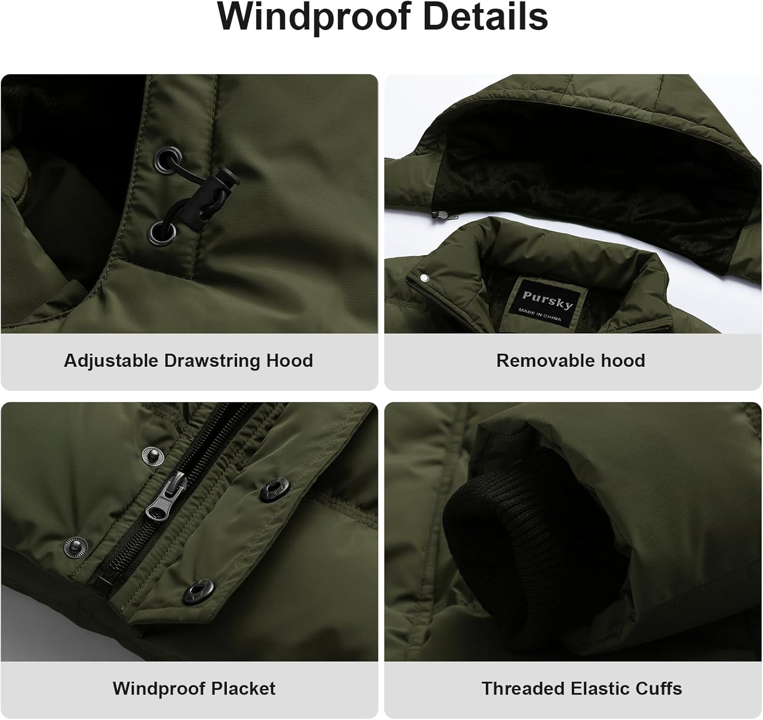 Pursky Men's Puffer Jacket Waterproof Winter Bubble Coats Ski Parka Fur Hooded