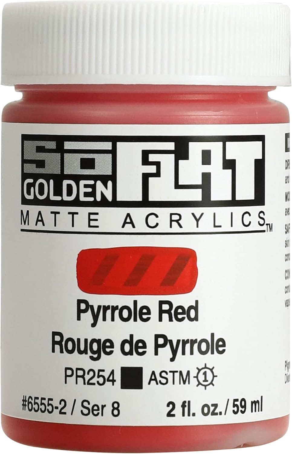 GOLDEN SoFlat Matte Acrylics, Pyrrole Red, 2 fl. oz. Jar, Professional Acrylic Paint, Opaque