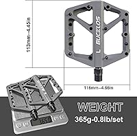 Vista 6 de BUCKLOS Pedales de Bicicleta de Montaña MTB Pedales Planos, Bicicleta de Carretera para Adultos Plataforma Grande Pedal Antideslizante de Nylon