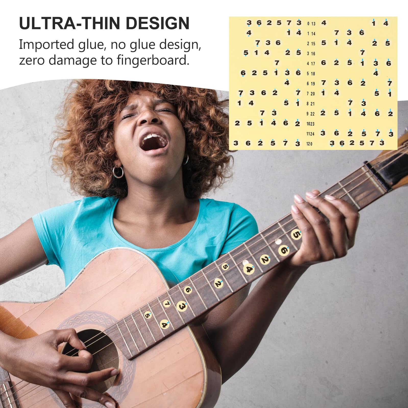 ERINGOGO Lot de 7 Autocollants Adhésifs Jaunes pour Touche de Guitare, Facile à Retirer, Aide à Maîtriser le Manche Design Professionnel et Pratique