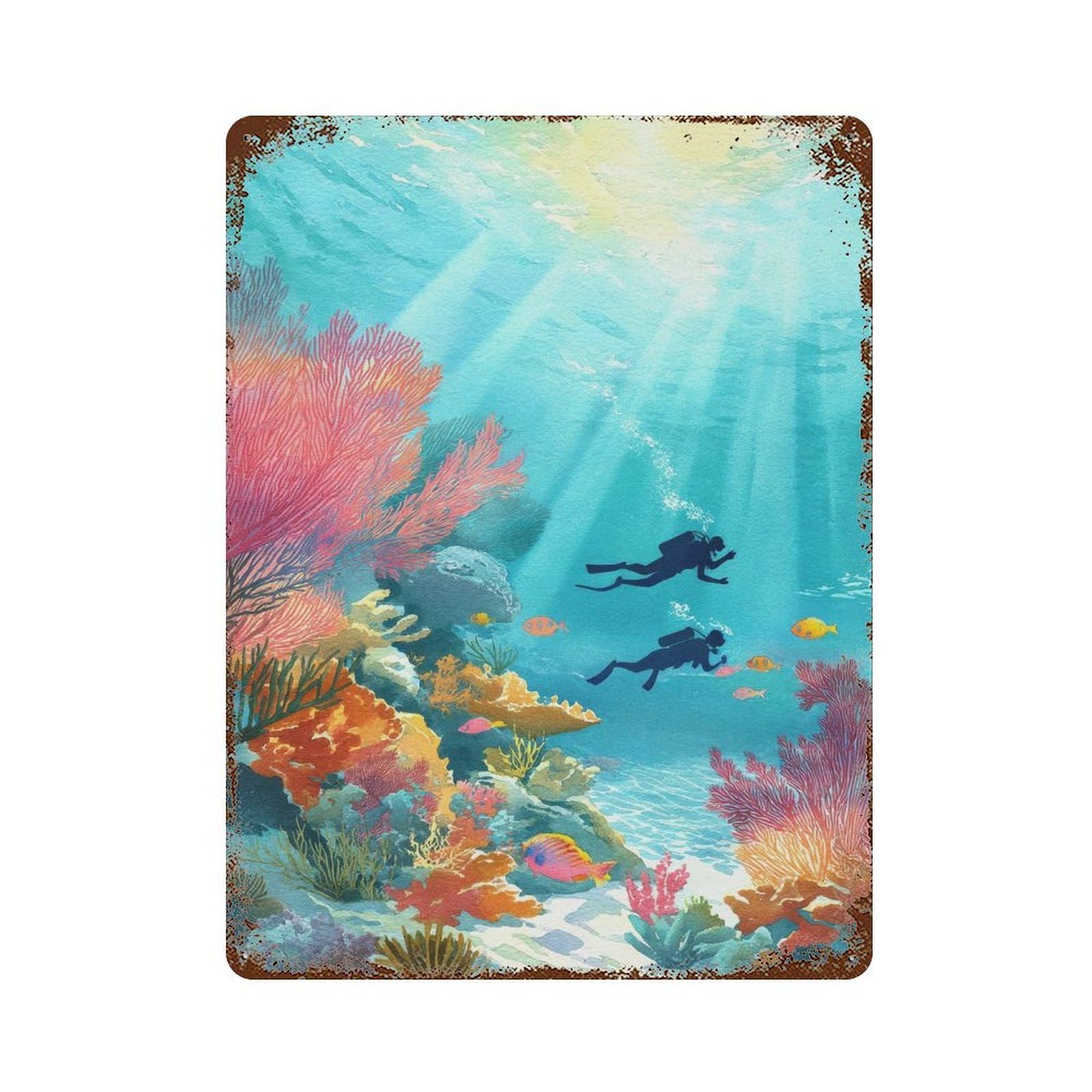 xiaoxiaoshen John Pennekamp Coral Reef State Park Florida Watercolor Travel Diving Wall Decor Art Metal Tin Poster Modern Home Decor Art Home Bar Shop Decorations Vintage Sign 40x30cm