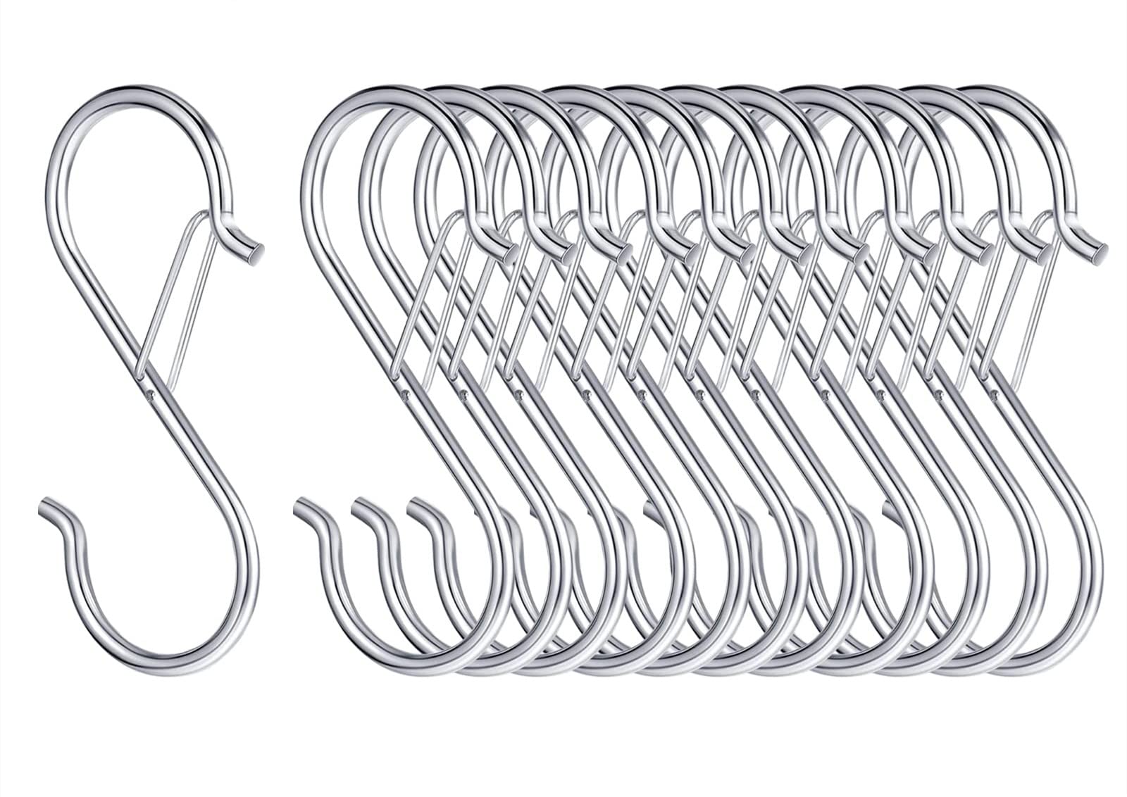 S Hooks, 12pcs Metal Heavy Duty S Hooks with Safety Buckle Anti-Falling Kitchen Utensils Rack Hanging Hooks Utility S Hooks for Hanging Plants Pot Pans Bags Clothes, 3.54inch