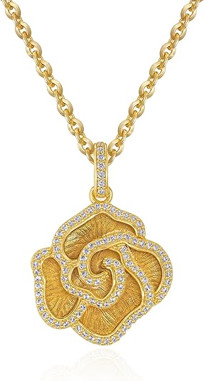 Fettero Gold Charm Necklace for Women, 14K Gold Plated Rose Paw Pendant Necklace, Dainty CZ Jewelry Necklaces for Women Gifts