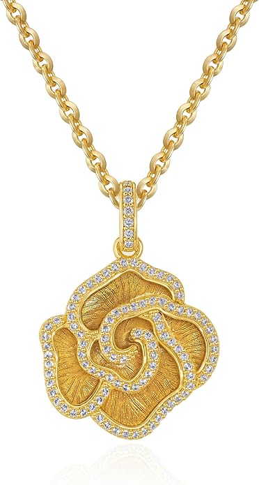 Fettero Gold Charm Necklace for Women, 14K Gold Plated Rose Paw Pendant Necklace, Dainty CZ Jewelry Necklaces for Women Gifts