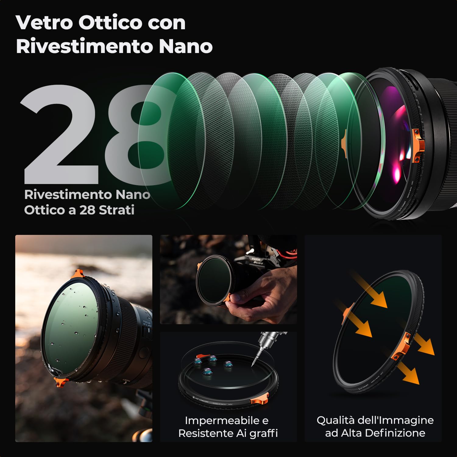 K&F CONCEPT Nano-Xcel 72mm True Colour Filtro Variabile ND2-32 (1-5 Stop) & Polarizzatore Circolare, 2 In 1 Filtro Multifunzione CPL & VND 2-32 in Vetro Ottico 28 Strati Nano Rivestimento