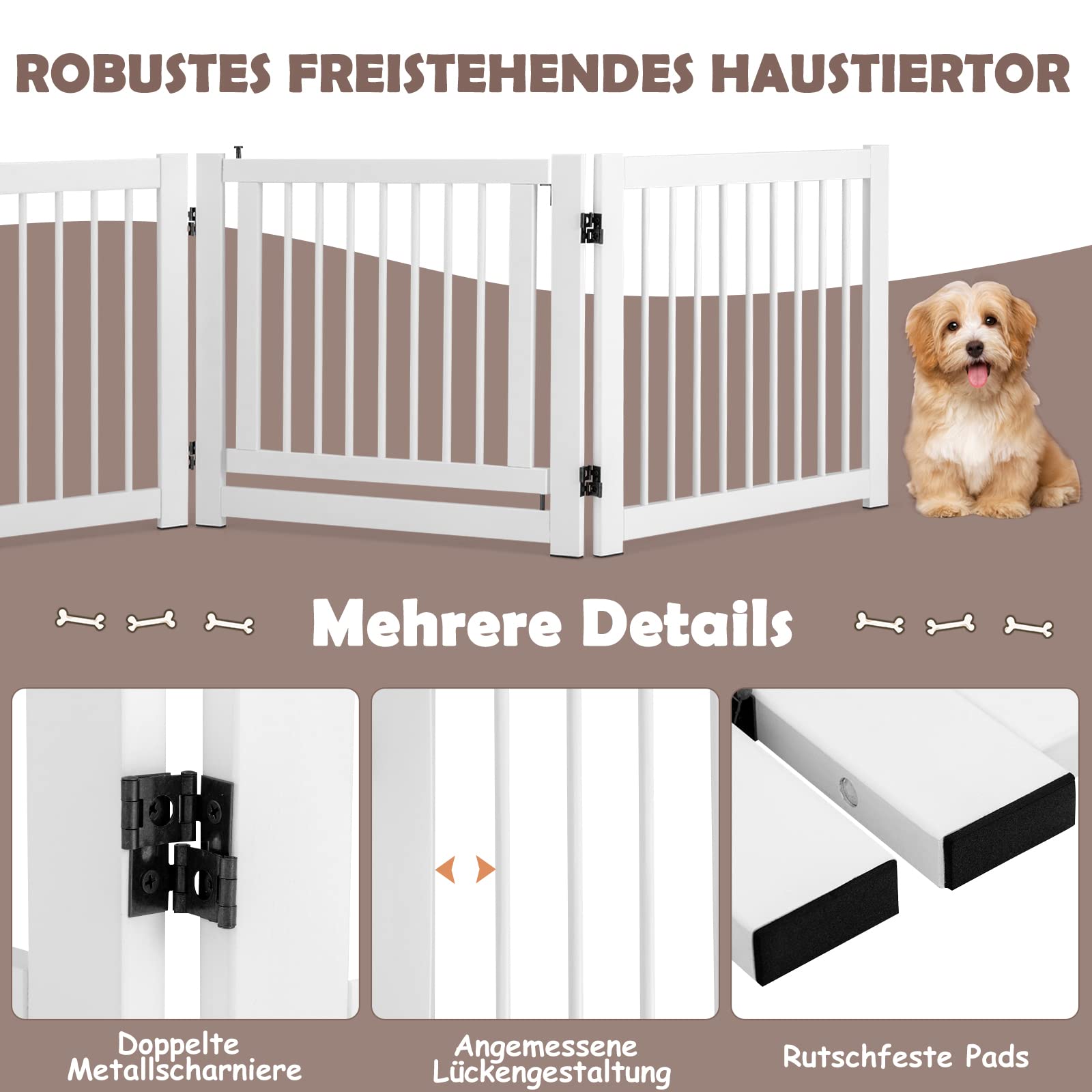 GOPLUS Puerta de Seguridad de Escalera de Corralito de Madera de Pino Barrera Plegable Puerta de Seguridad para Perros Puerta de Seguridad (Blanco)