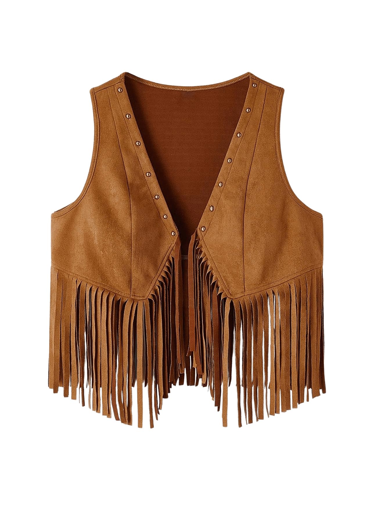 Milumia Womens Open Front Fringe Vest Jackets Cowgirl Western Studded Sleeveless Vest Tops