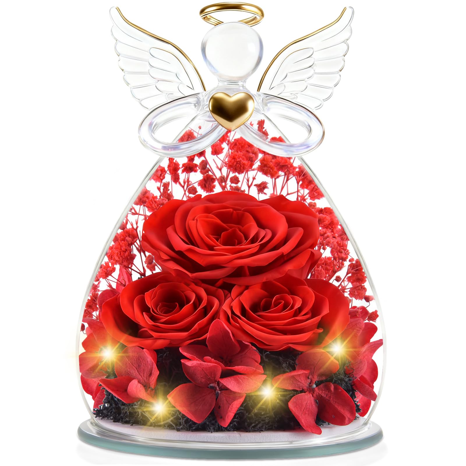 Regalos Navidad de Angel para Mamá Ella, Rosa Eterna en Cúpula de Cristal de Angel Flores Preservadas, Eterna Regalos Navidad Mama Abuela San Valentín Dia De la Madre Aniversario Pareja
