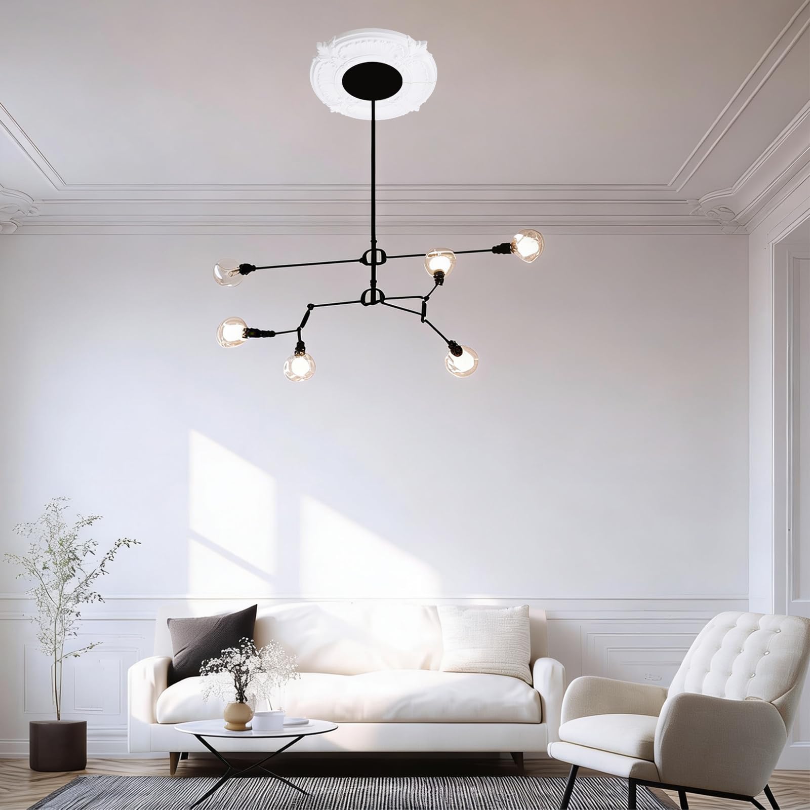 INCREWAY Medallón de techo con diseño dividido de 12 pulgadas para luces y ventiladores, corte de 5 pulgadas, segmentos de poliuretano desmontables, fácil instalación, decoración de placa de techo