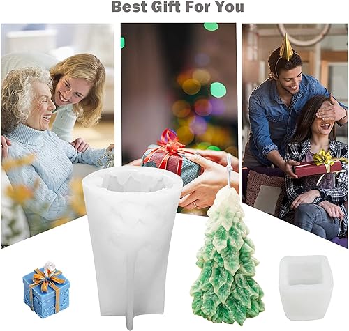 Miniatura 2 de TOPYS Paquete de 2 moldes para velas, molde de vela en caja pequeña 3D y molde de silicona para árbol de Navidad, molde de caramelo de chocolate
