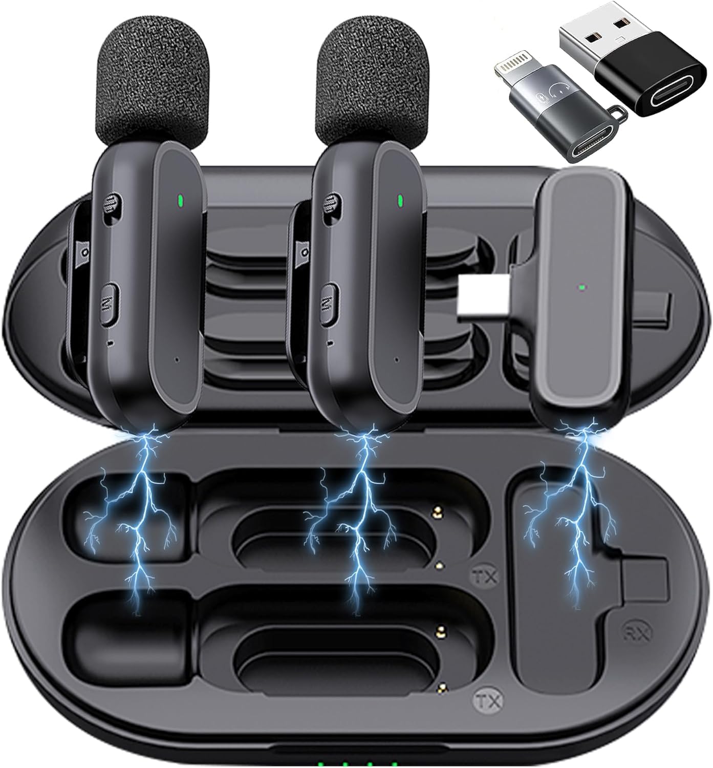 Skypearll Wireless Microphone, Noise Reduction Lapel Mic with Charging Case, Wireless Mic for Video Recording, YouTube, Facebook, Support System for Type C iPhone & Android with Adapter Included.
