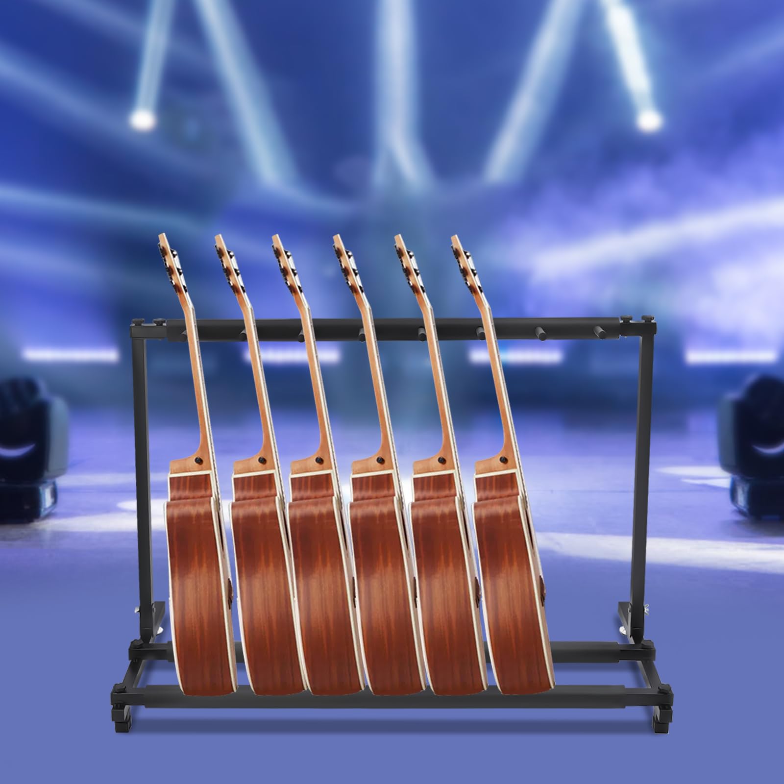MINRS Soporte universal para guitarras múltiples, soporte para bajos múltiples, para guitarra acústica, guitarra occidental, guitarra eléctrica, 110 x 46,5 x 73 cm (7 compartimentos)