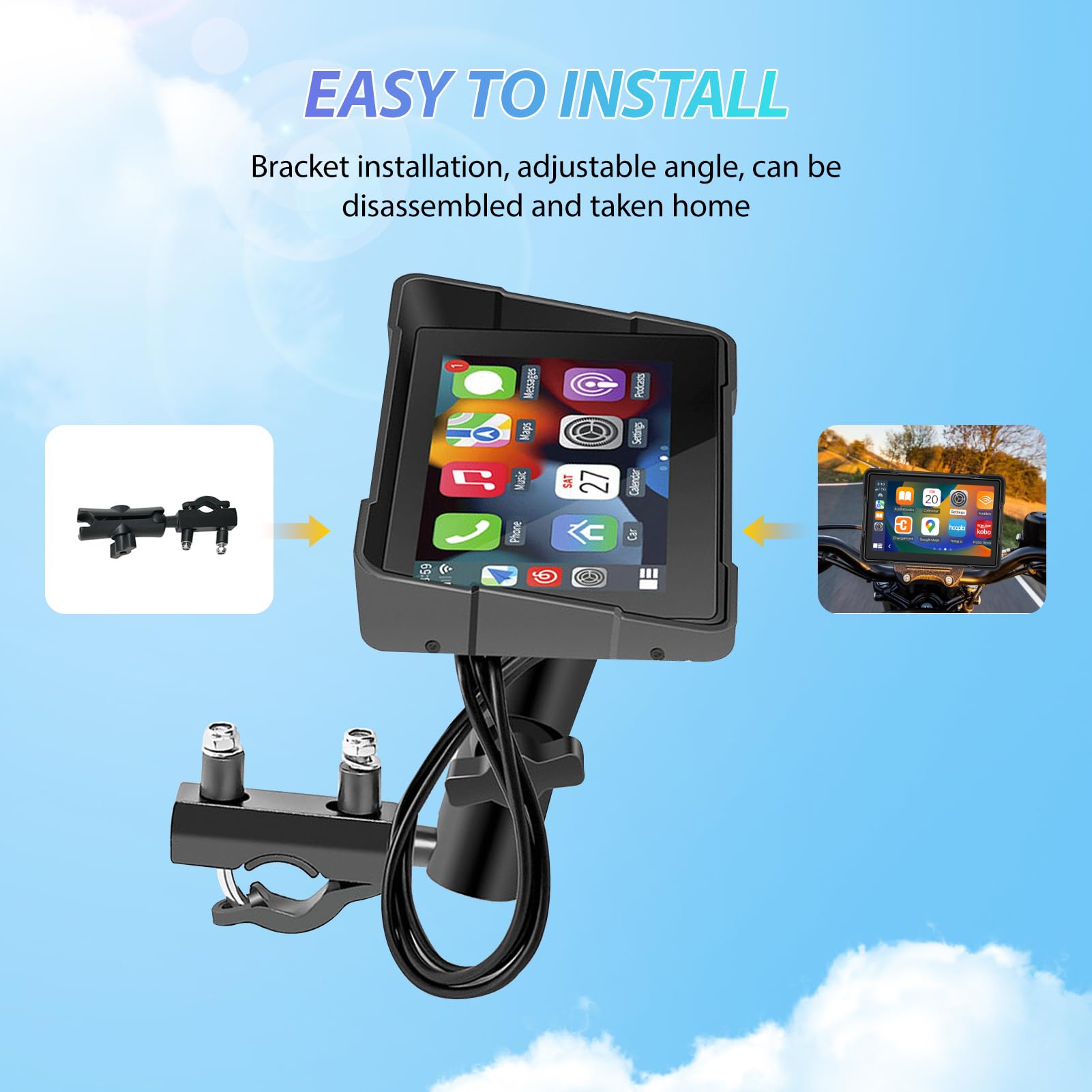 Pantalla GPS Carplay para Motocicleta,Pantalla Coche Carplay y Android Auto Inalámbrico,con IPx7 Impermeable Táctil Pantalla,Bluetooth Trans, Navegación GPS,Control de Voz