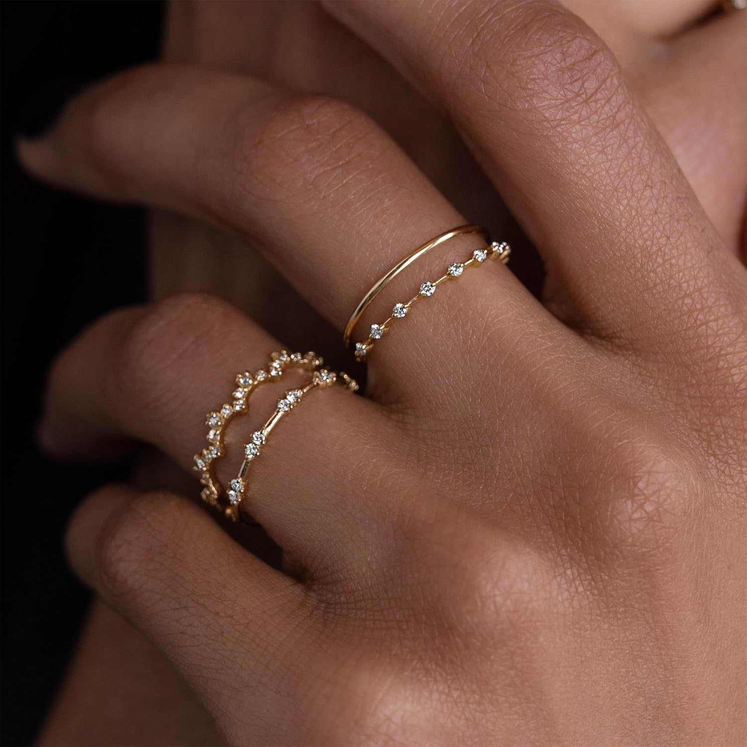 WFYOU Gold Rings for Women that Don't Tarnish Cubic Zirconia Ring Stackable Rings for Women Dainty 14K Gold Plated Rings Set Wedding Bands for Women Gold Jewelry Ring Size 6 7 8 9 10 - Image 2