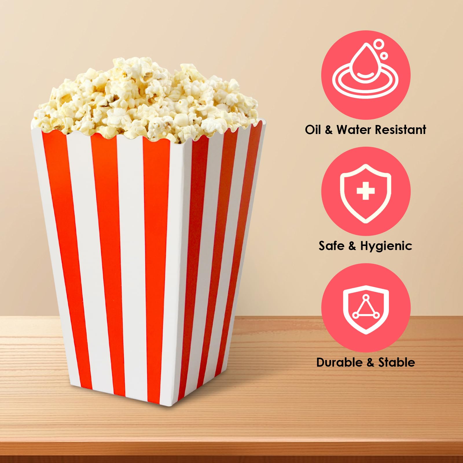 25 pezzi scatole di carta per popcorn secchi sacchetti a strisce bianche rosse contenori per snack per la notte di film compleanni fornure per feste di carnevale  15