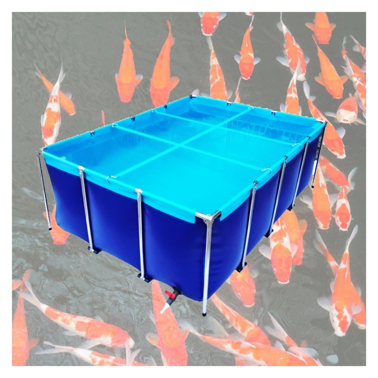 Staw koi z PCW, 120 x 100 x 80 cm, z zaworem spustowym, wielofunkcyjny, do użytku wewnątrz i na zewnątrz, idealne siedlisko dla ryb i tików.