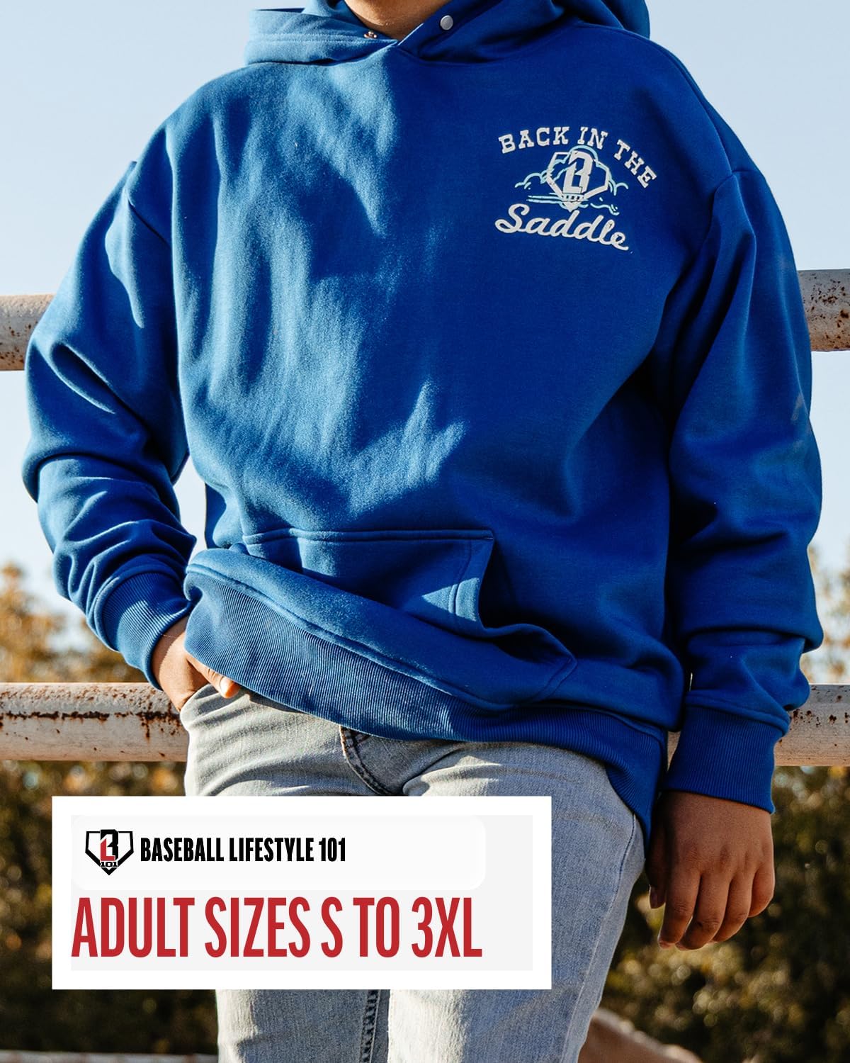 Baseball Lifestyle 101 Saddle UP N Swing Hoodie with Front pouch pocket, Adult Sizes S - 3XL
