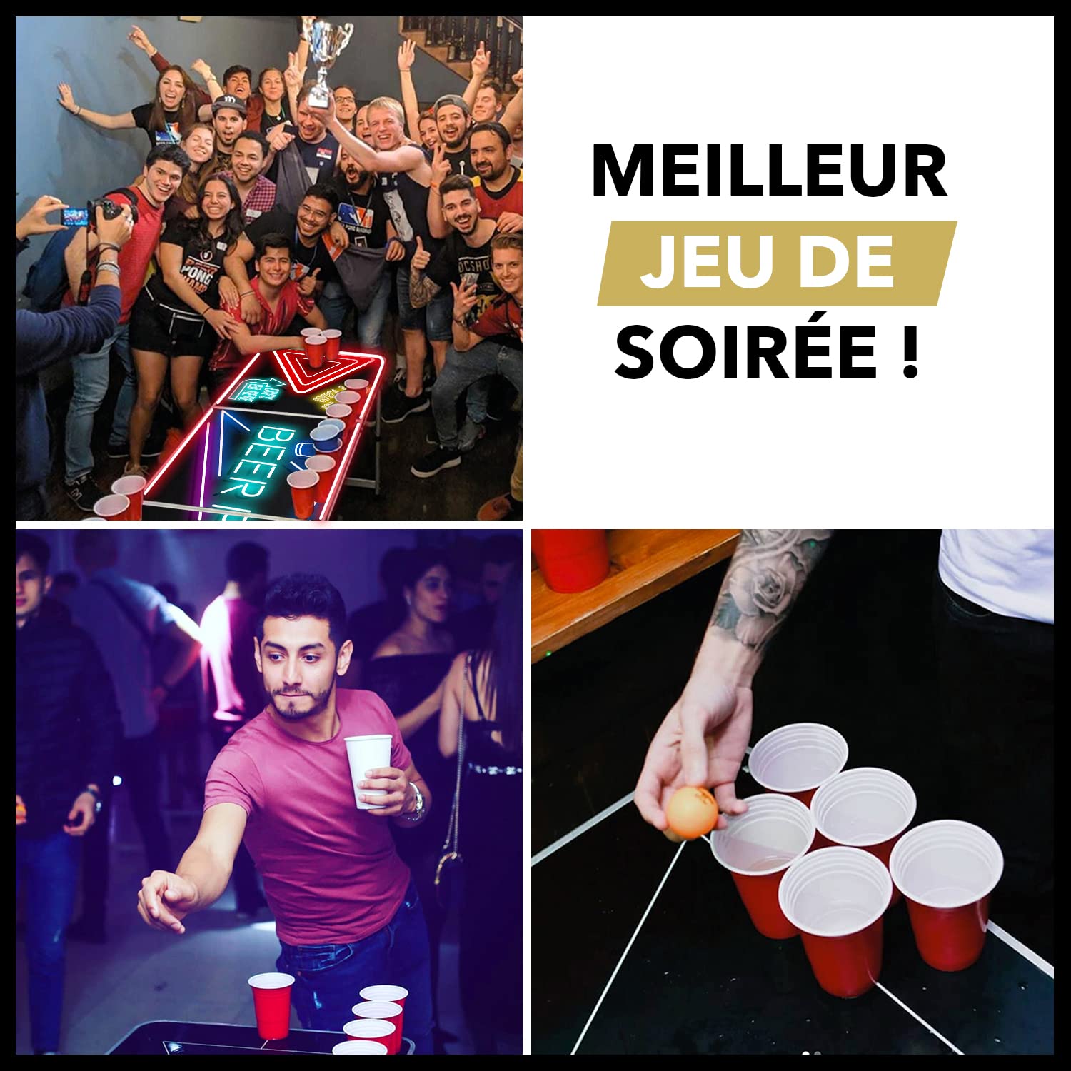 Beer Pong® Table Lumineuse Pliable avec Trous pour Cups - Revêtement Etanche Anti-Rayures - Homologuée Tournois