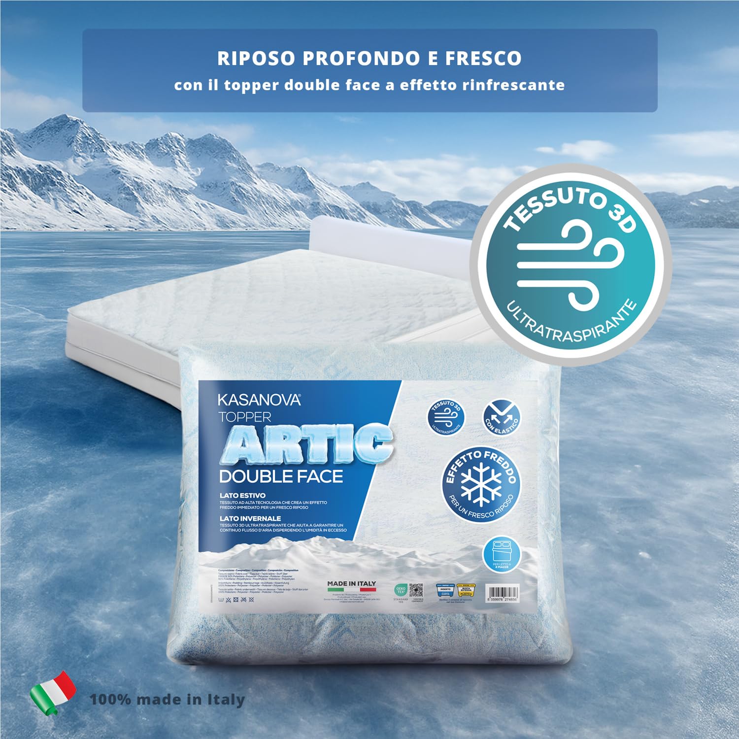 KASANOVA Topper Matrimoniale Fibra Artic Effetto rinfrescante