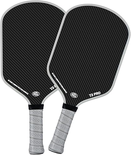 Paleta de pickleball - Superficie de fibra de carbono cruda 3K (CFS) + superficie de abrasión de carbono (CAS) con grano alto y giro, mango alargado