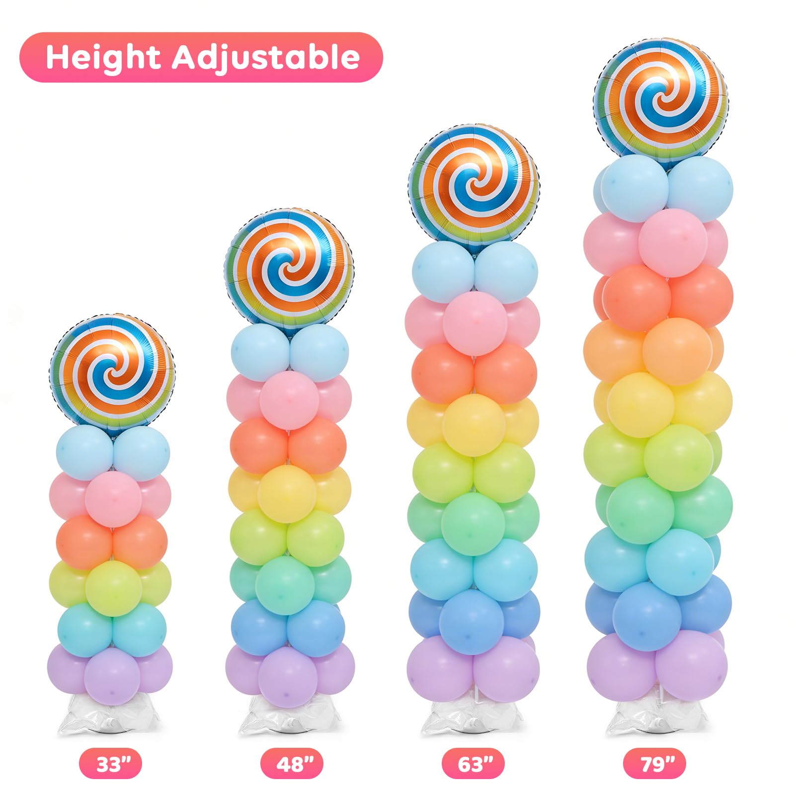 Set di 4 supporti a colonna per palloncini, regolabili da 38 a 198 cm, in metallo, a spirale, riutilizzabili, per matrimoni, compleanni, baby shower, lauree, decorazioni