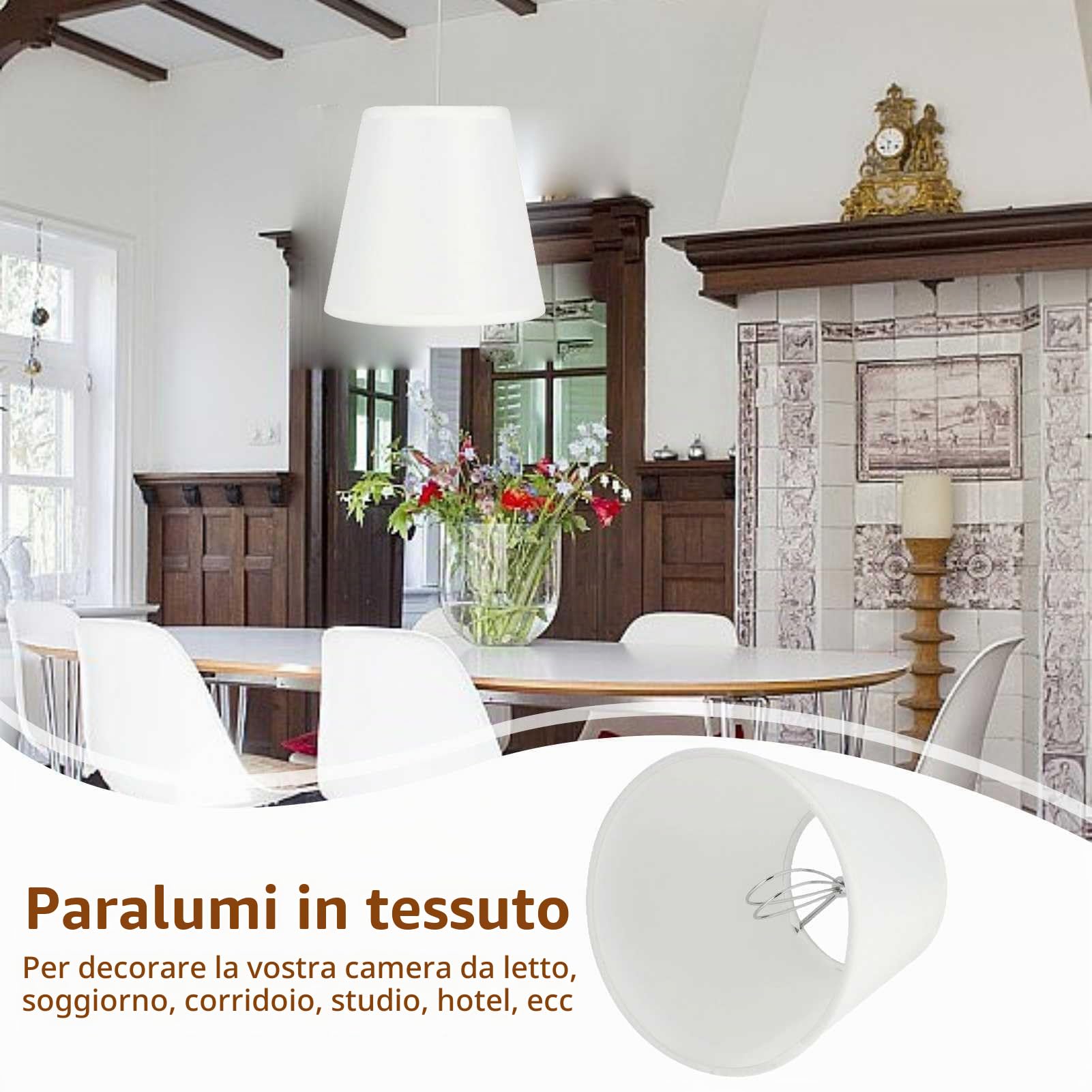 HERCHR set di 6 paralumi a clip per lampade e lampadari classico, Ricambio paralume in tessuto, Piccolo Paralumi realizzato a mano, Paralume Moderno bianco per Lampadario, 3,5 X 5,2 X 5,5 Pollici