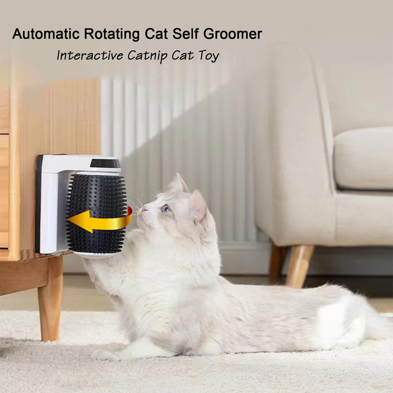 Cat Self Groomer Brush, Automatic Corner Scratcher, Soft Grooming Tool | Built-In Catnip Slot, Easy Mounting Design, Gentle Bristles, Perfect for Kitten, Face, Long, Short Hair, 13.3x7.3x16cm