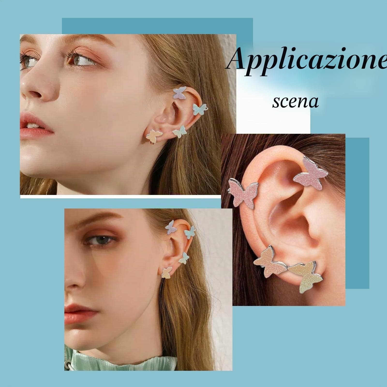 SUNNYCLUE Polsini per Orecchie a Farfalla, Design a Farfalla, Orecchini, Ottone, Colorato
