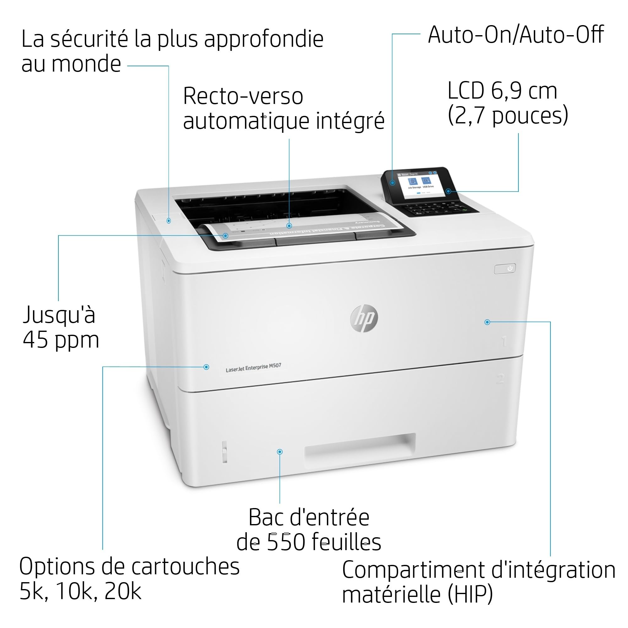 HP LaserJet Enterprise M507dn Imprimante Monofonction A4 Noir et Blanc Recto Verso Automatique 50 ppm USB Gigabit Ethernet