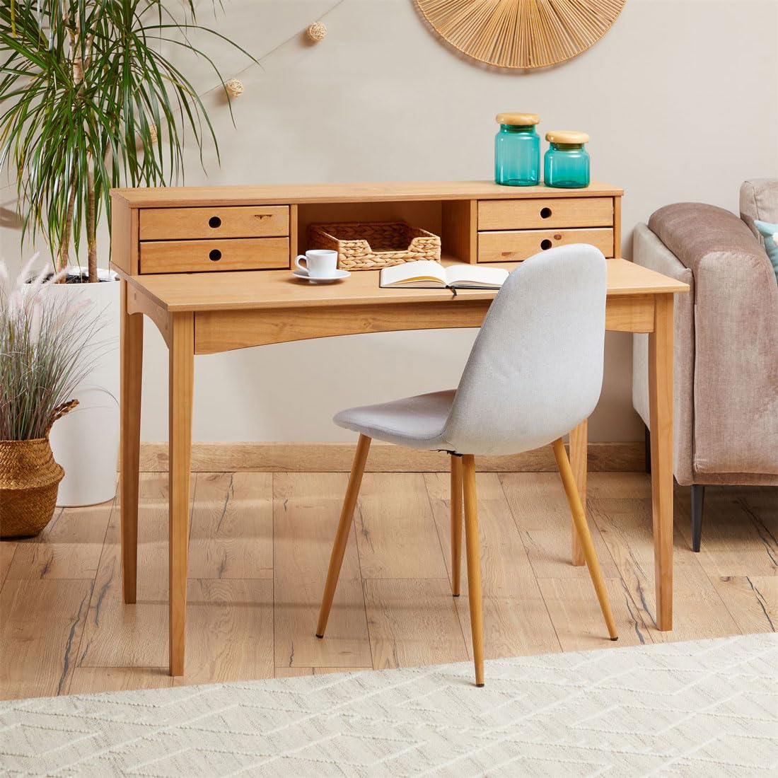 IDIMEX Schreibtisch Milano mit 4 Schubladen und 1 Fach aus Massivholz, Eiche Farben, robuste Verarbeitung PC-Tisch mit Stauraum für Büro und Home-Office