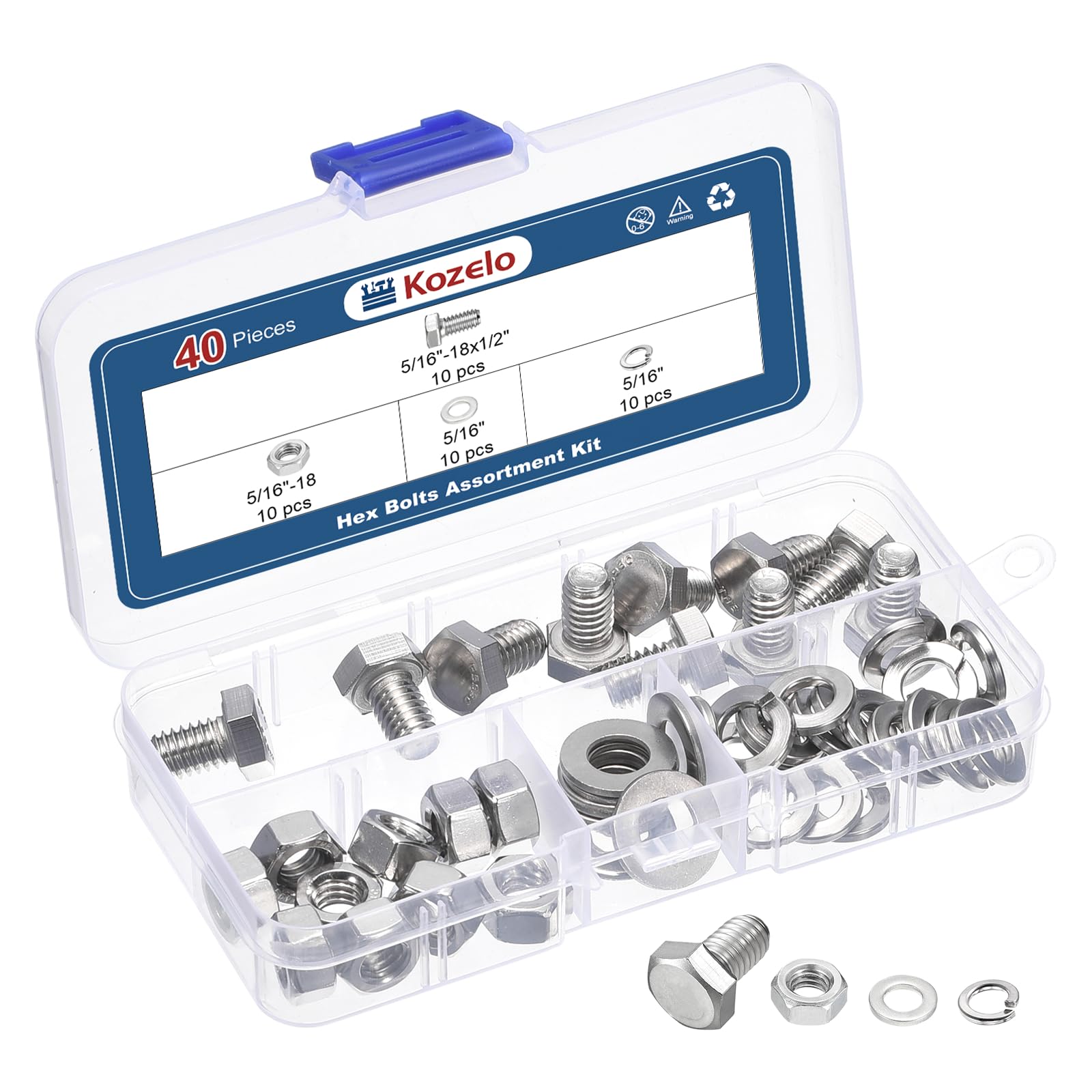 Kozelo 40 Pcs Bolts and Nuts Washers Kit