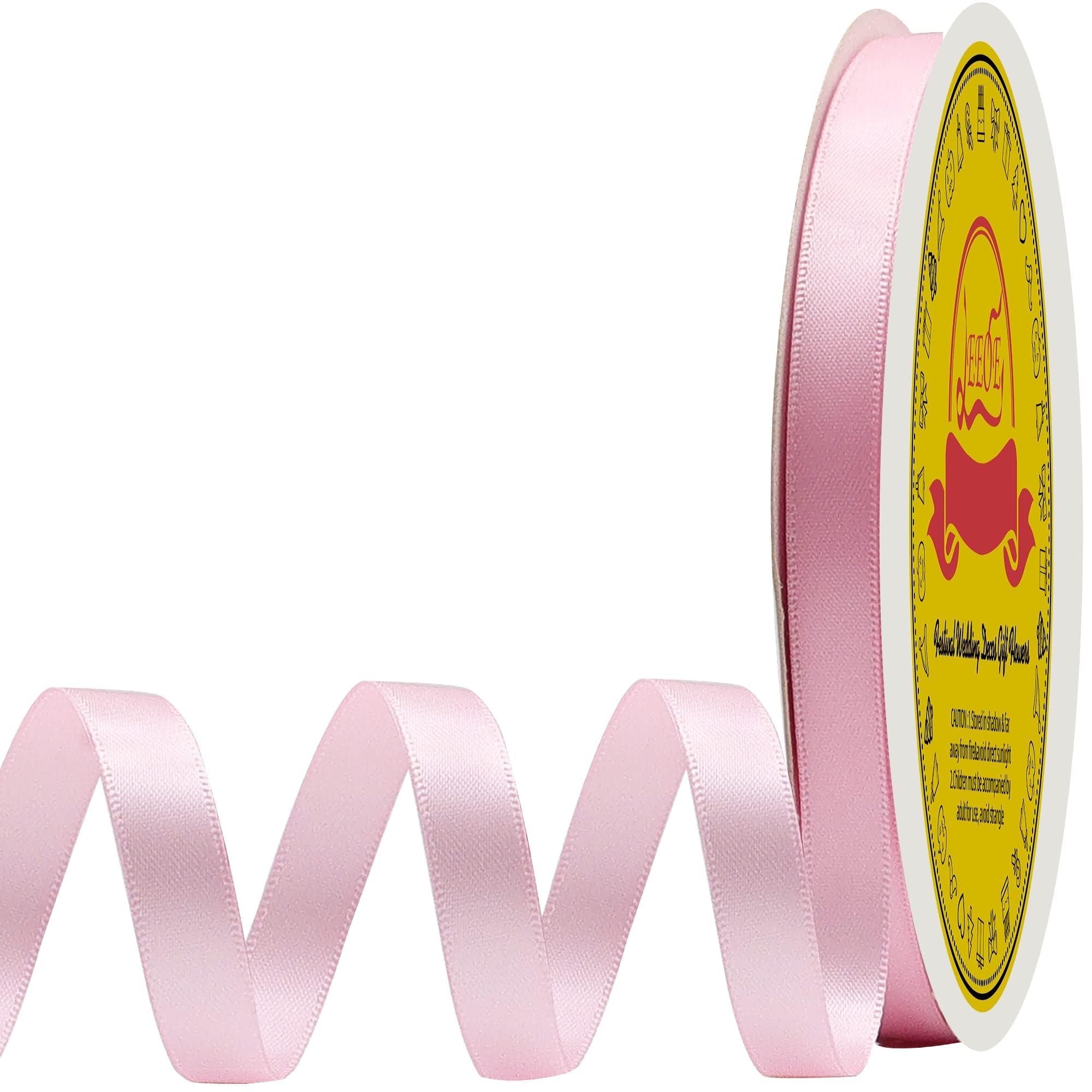 Double Face Pearl Pink Satin Ribbon 3/8 inch X 50 Yards Polyester Pearl Pink Ribbon for Gift Wrapping Very Suitable for Weddings Party Invitation Decorations and More