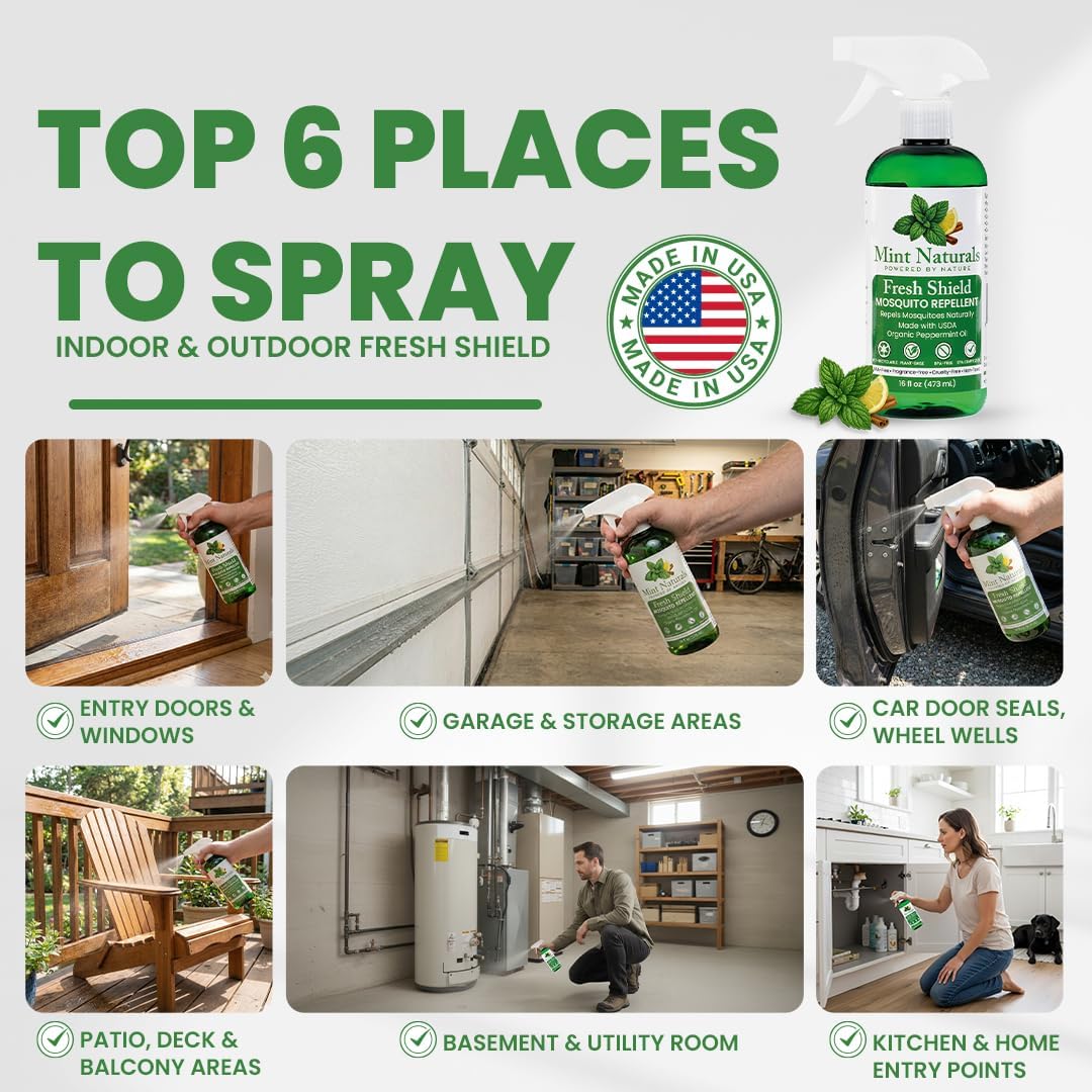 Natural Mosquito Repellent Spray – USDA Organic Peppermint Oil Formula that Helps Deter Mosquitoes, 16 oz – Made in USA by Mint Naturals