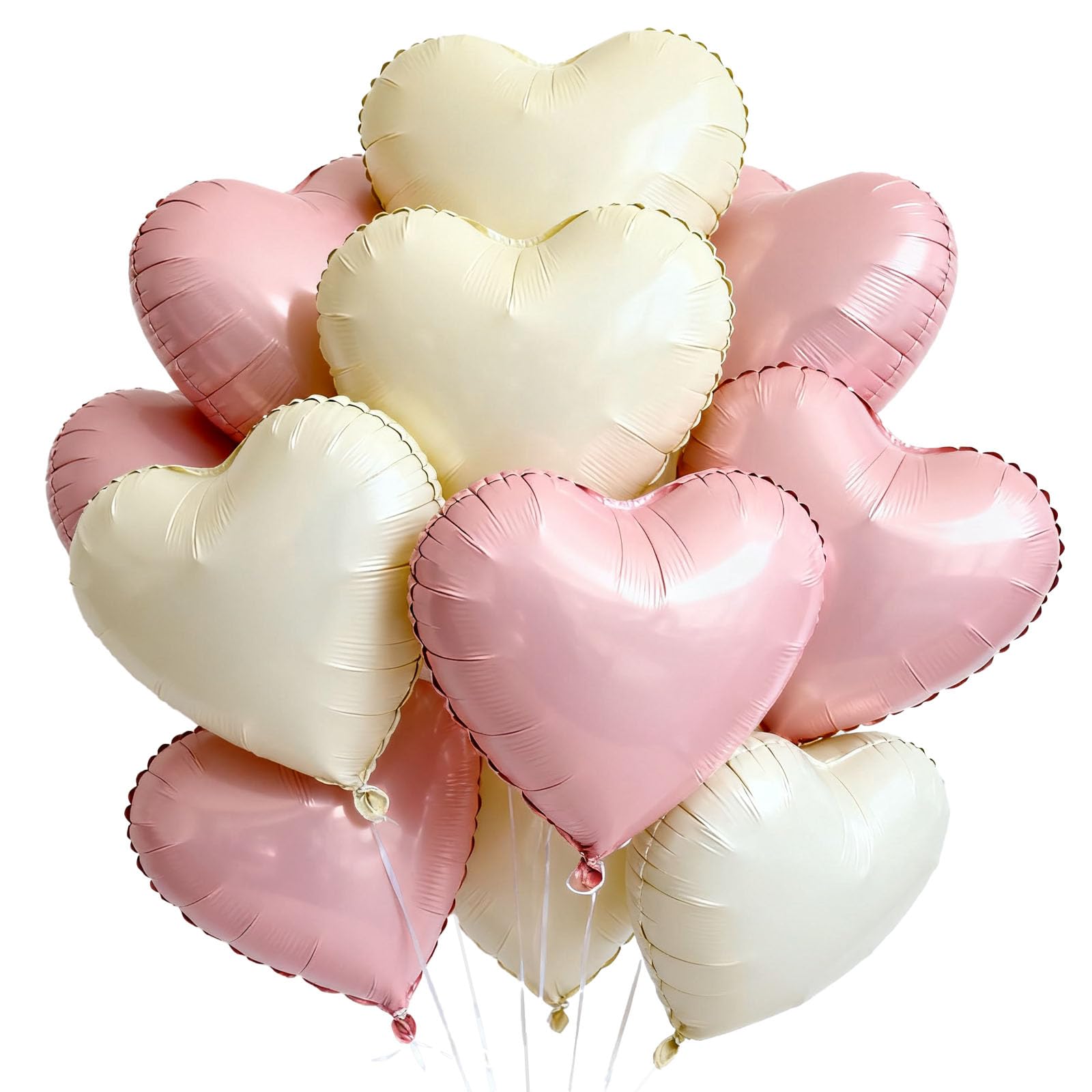 18 Inch Baby Pink Cream White Heart Balloons, 12 Pcs Heart Foil Mylar Balloons, Pastel Pink Birthday Decoration, Love Balloons Valentine Balloons for
