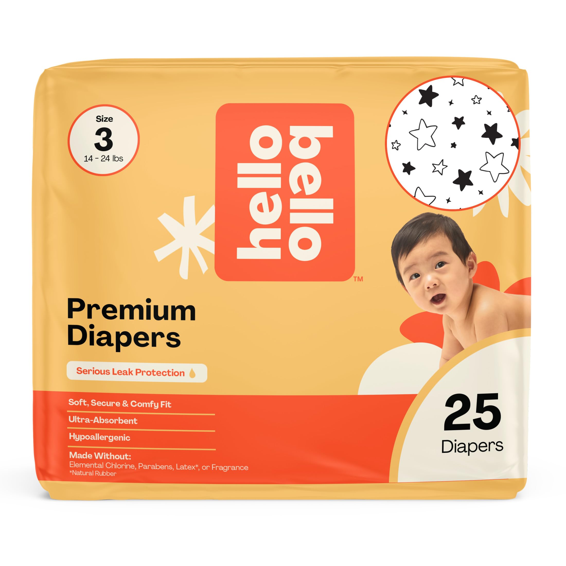 Photo 1 of Hello Bello Diapers, Size 3 (14-24 lbs) Superstars, 25 Count of Premium Disposable Baby Diapers, Hypoallergenic with Soft, Cloth-Like Feel