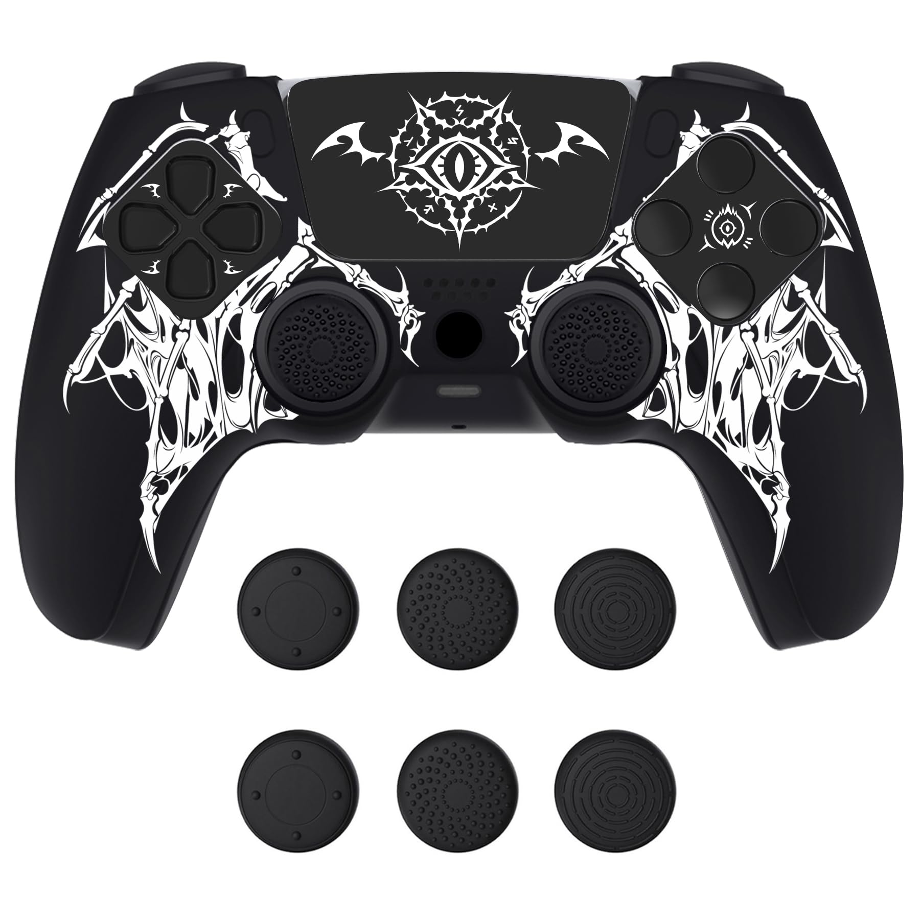 PlayVital Funda de Silicona para ps5 Mando - Cubierta Protectora Antideslizante y Suave con 6 Tapas para Pulgar, Grip Mejorado, Compatible con Base de Carga (Pure Series-Grieta Energía) — view 20
