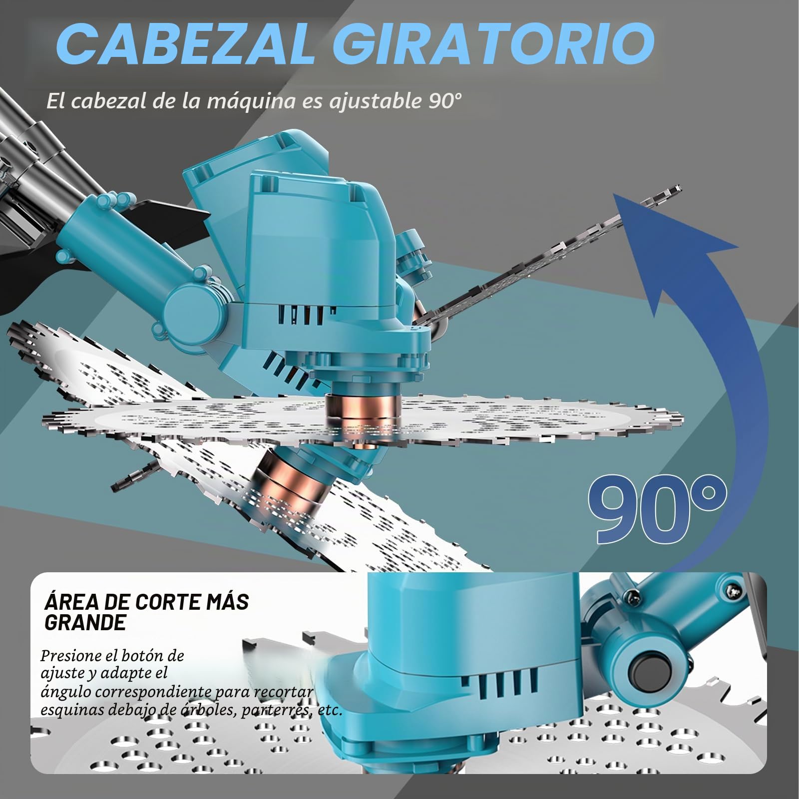 Cortabordes inalámbrico para baterías Makita, Motor sin escobillas 1200W, 2 baterías 4000mAh, telescópico, Cabezal Ajustable césped y maleza